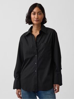 NWT GAP Black Oversized Poplin Button-Front Shirt